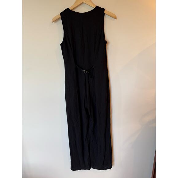Et Clet Sleeveless Button Front Straight Leg Jumpsuit V-Neck Black Women's Small - Picture 2 of 11